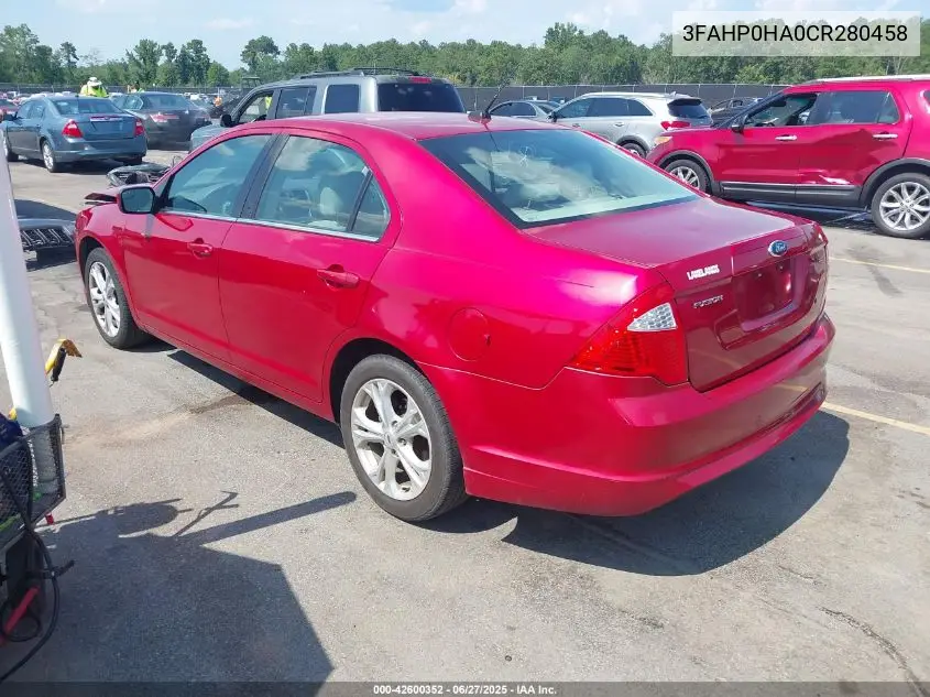 2012 Ford Fusion Se VIN: 3FAHP0HA0CR280458 Lot: 42600352