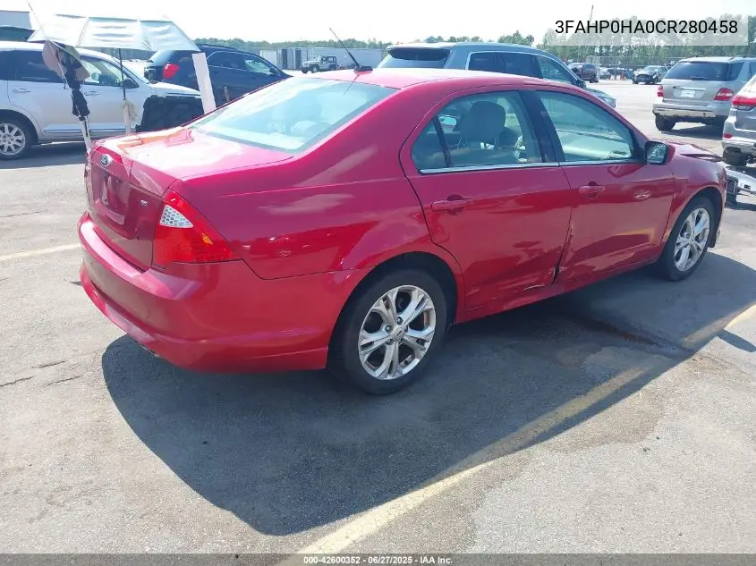 2012 Ford Fusion Se VIN: 3FAHP0HA0CR280458 Lot: 42600352