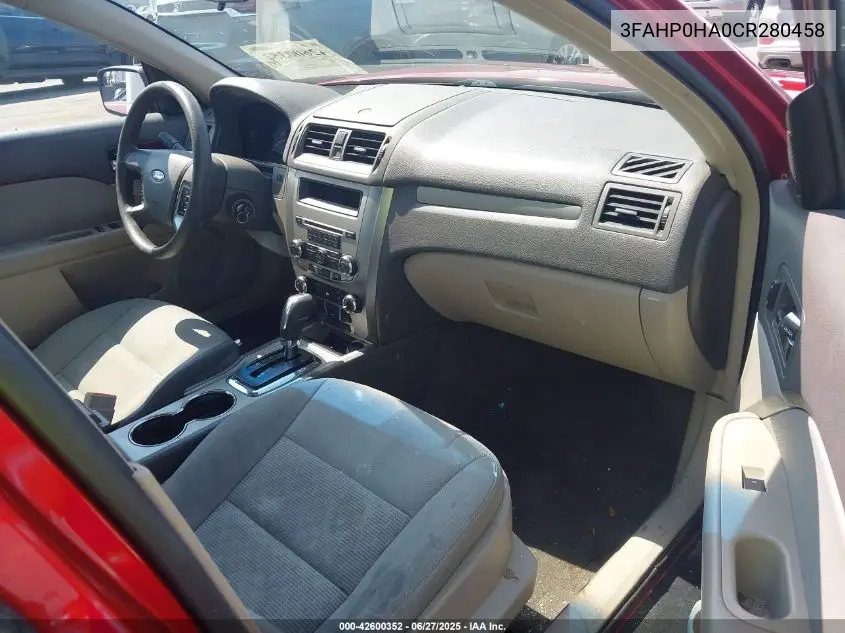 2012 Ford Fusion Se VIN: 3FAHP0HA0CR280458 Lot: 42600352