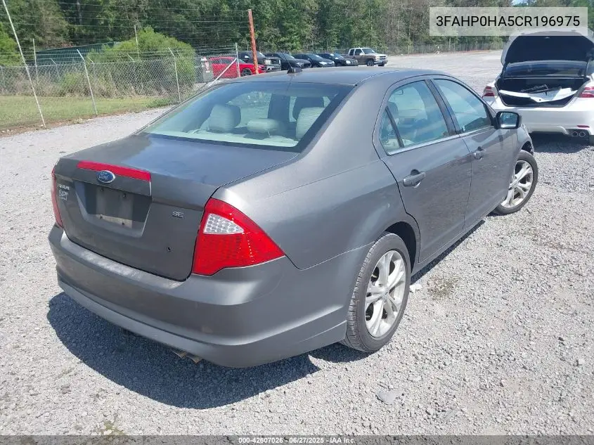 2012 Ford Fusion Se VIN: 3FAHP0HA5CR196975 Lot: 42607026
