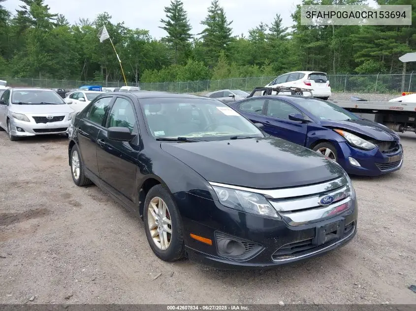 2012 Ford Fusion S VIN: 3FAHP0GA0CR153694 Lot: 42607834