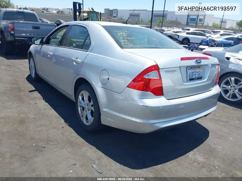 2012 Ford Fusion Se VIN: 3FAHP0HA6CR193597 Lot: 42615089