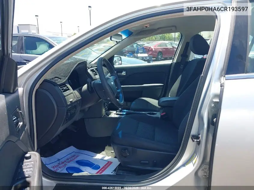 2012 Ford Fusion Se VIN: 3FAHP0HA6CR193597 Lot: 42615089