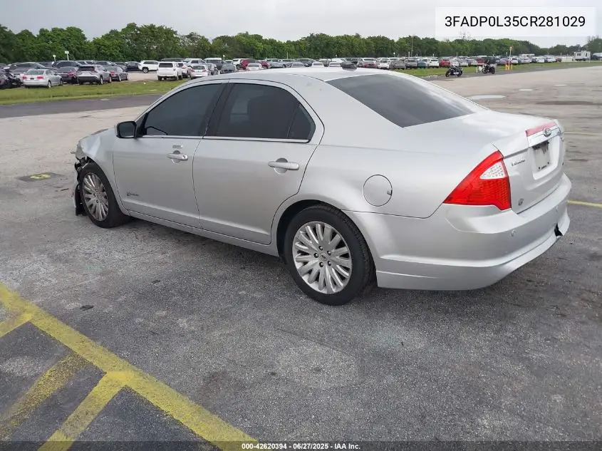 2012 Ford Fusion Hybrid VIN: 3FADP0L35CR281029 Lot: 42620394