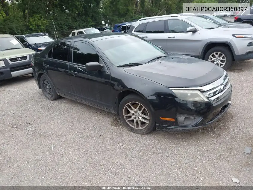 2012 Ford Fusion S VIN: 3FAHP0GA8CR360897 Lot: 42623242
