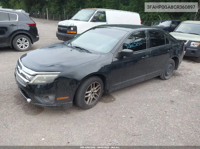 2012 Ford Fusion S VIN: 3FAHP0GA8CR360897 Lot: 42623242