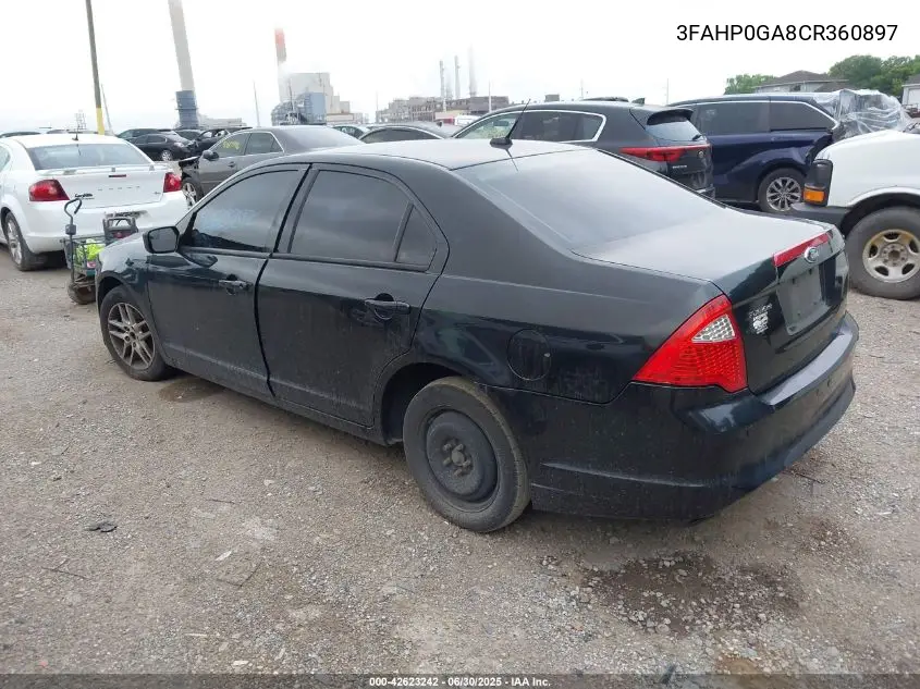 2012 Ford Fusion S VIN: 3FAHP0GA8CR360897 Lot: 42623242