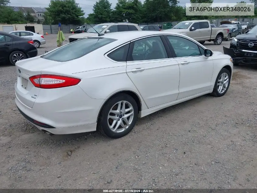 2014 Ford Fusion Se VIN: 3FA6P0HDXER348026 Lot: 42739100