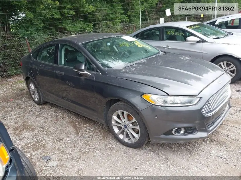 2015 Ford Fusion Titanium VIN: 3FA6P0K94FR181362 Lot: 42786628