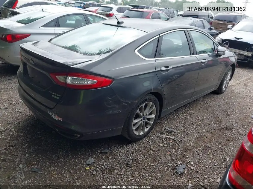 2015 Ford Fusion Titanium VIN: 3FA6P0K94FR181362 Lot: 42786628