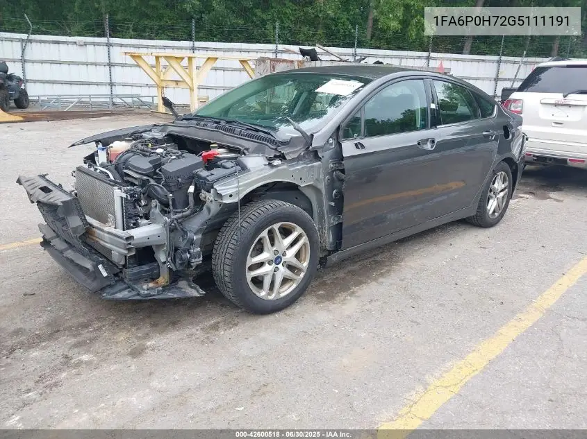 2016 Ford Fusion Se VIN: 1FA6P0H72G5111191 Lot: 42600518
