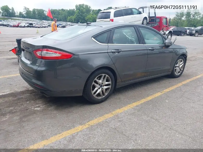 2016 Ford Fusion Se VIN: 1FA6P0H72G5111191 Lot: 42600518
