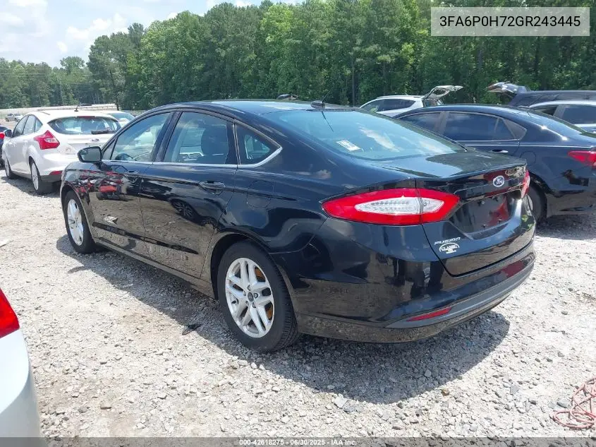 2016 Ford Fusion Se VIN: 3FA6P0H72GR243445 Lot: 42618275