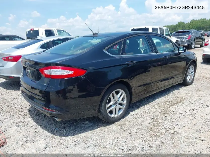 2016 Ford Fusion Se VIN: 3FA6P0H72GR243445 Lot: 42618275