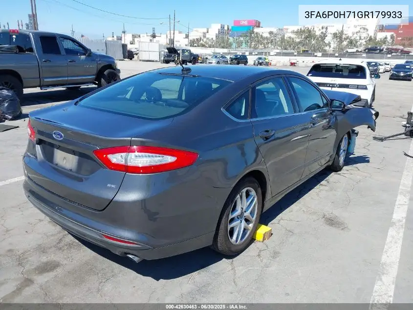 2016 Ford Fusion Se VIN: 3FA6P0H71GR179933 Lot: 42630463