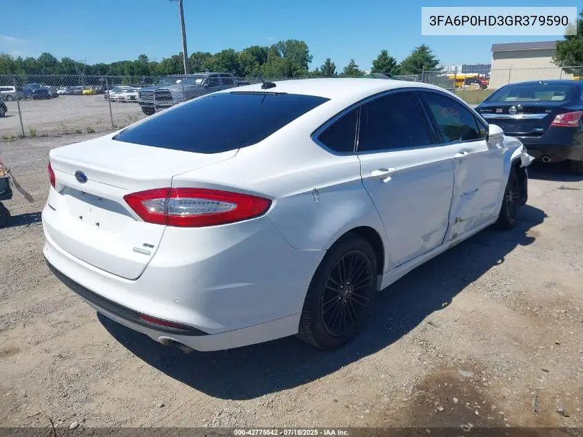 2016 Ford Fusion Se VIN: 3FA6P0HD3GR379590 Lot: 42775542
