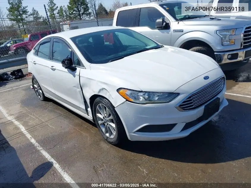 2017 Ford Fusion Se VIN: 3FA6P0H76HR359118 Lot: 41706622