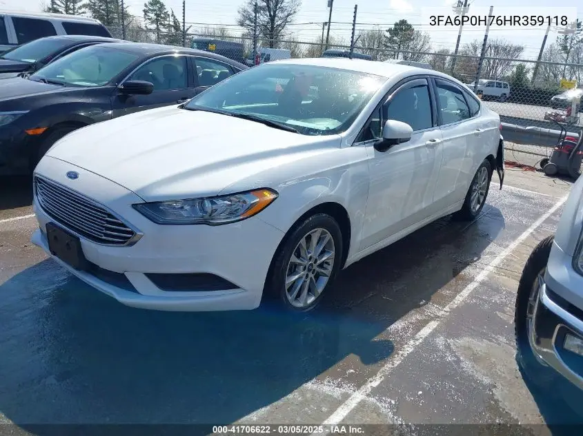 2017 Ford Fusion Se VIN: 3FA6P0H76HR359118 Lot: 41706622
