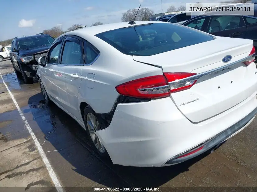 2017 Ford Fusion Se VIN: 3FA6P0H76HR359118 Lot: 41706622