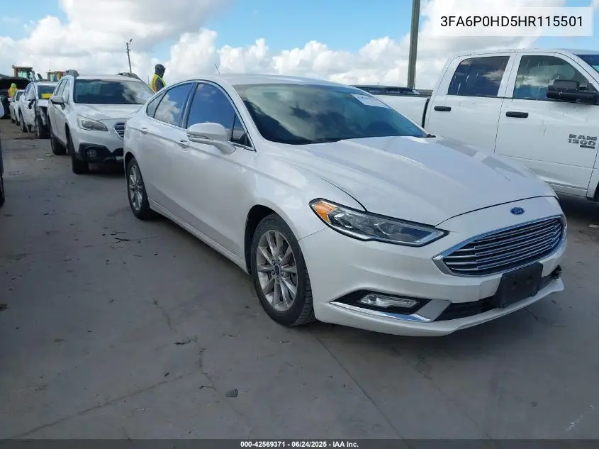 2017 Ford Fusion Se VIN: 3FA6P0HD5HR115501 Lot: 42569371