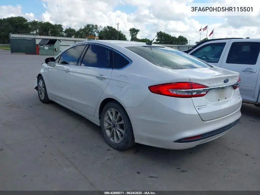 2017 Ford Fusion Se VIN: 3FA6P0HD5HR115501 Lot: 42569371