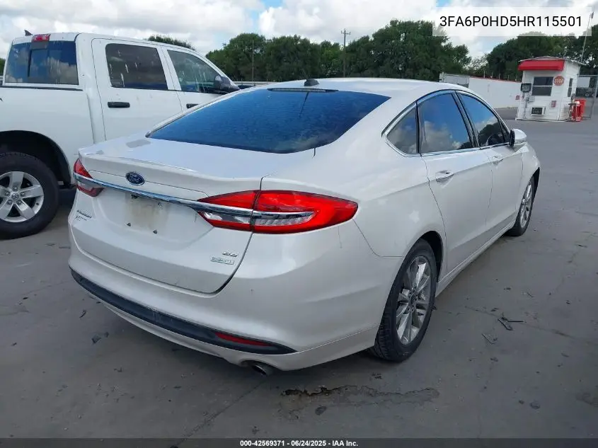 2017 Ford Fusion Se VIN: 3FA6P0HD5HR115501 Lot: 42569371