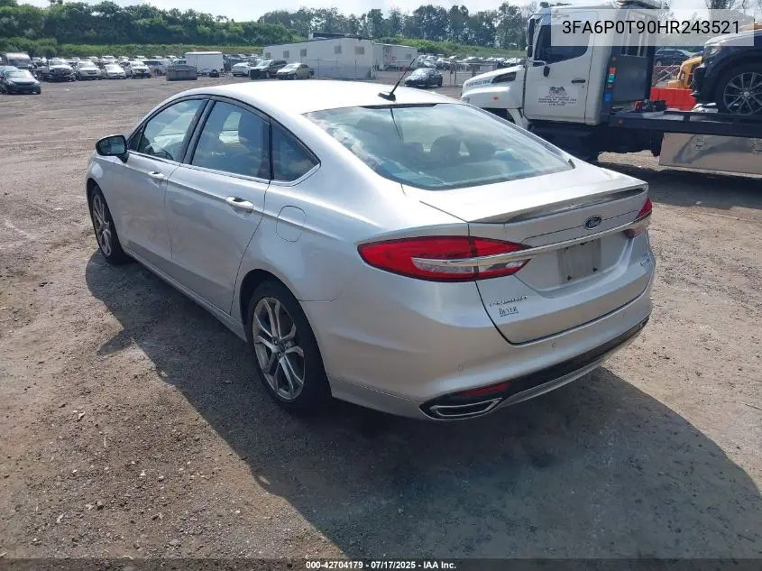 2017 Ford Fusion Se VIN: 3FA6P0T90HR243521 Lot: 42704179