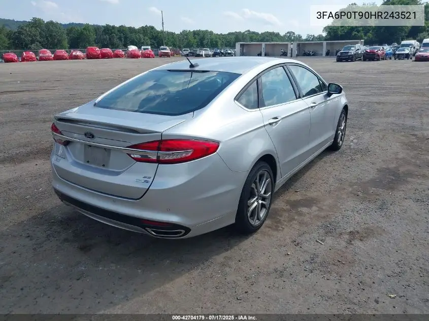 2017 Ford Fusion Se VIN: 3FA6P0T90HR243521 Lot: 42704179
