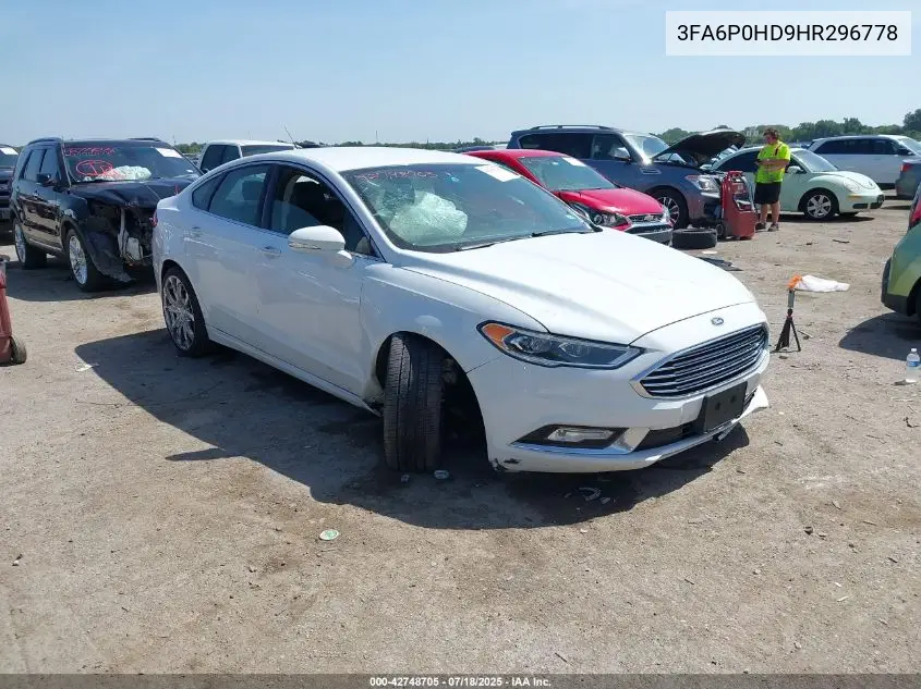 2017 Ford Fusion Se VIN: 3FA6P0HD9HR296778 Lot: 42748705