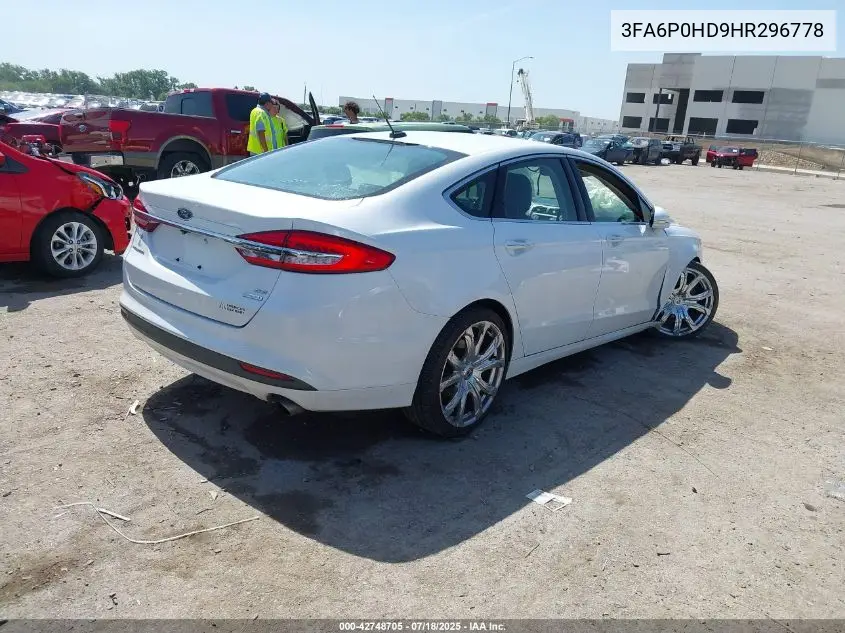 2017 Ford Fusion Se VIN: 3FA6P0HD9HR296778 Lot: 42748705