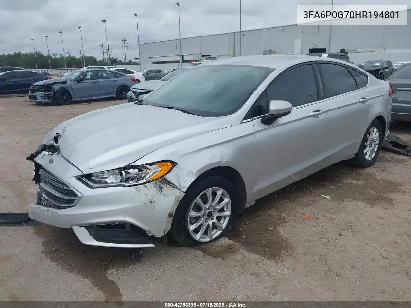 2017 Ford Fusion S VIN: 3FA6P0G70HR194801 Lot: 42753395