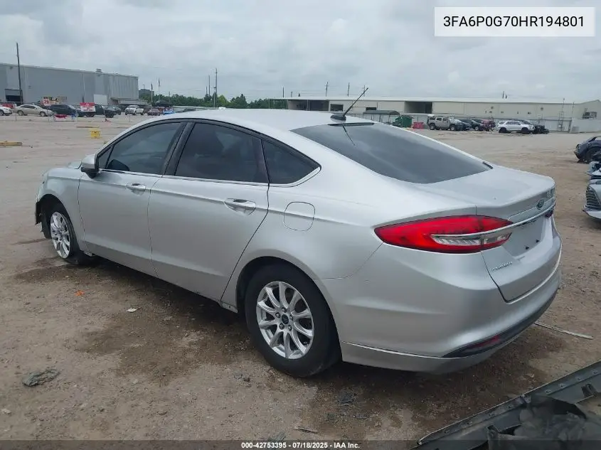 2017 Ford Fusion S VIN: 3FA6P0G70HR194801 Lot: 42753395