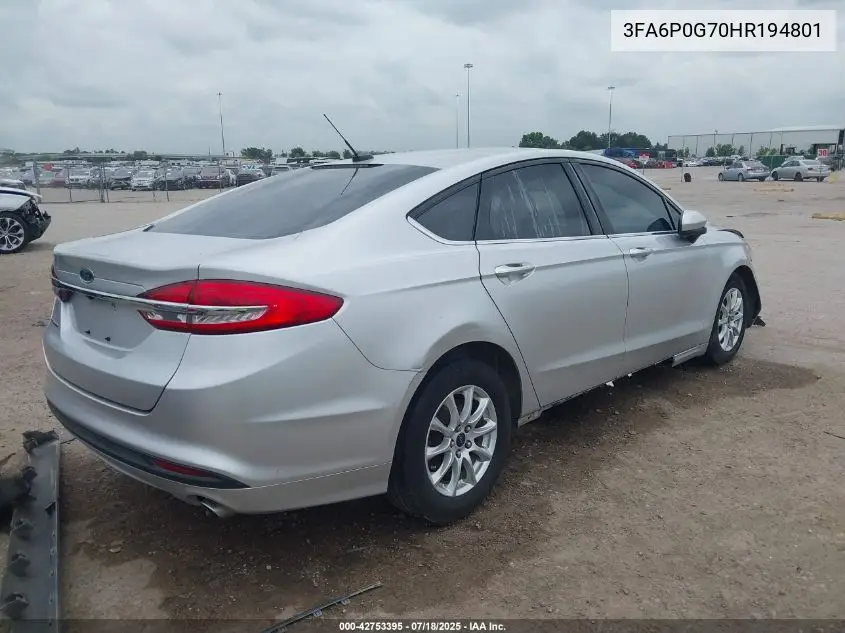 2017 Ford Fusion S VIN: 3FA6P0G70HR194801 Lot: 42753395
