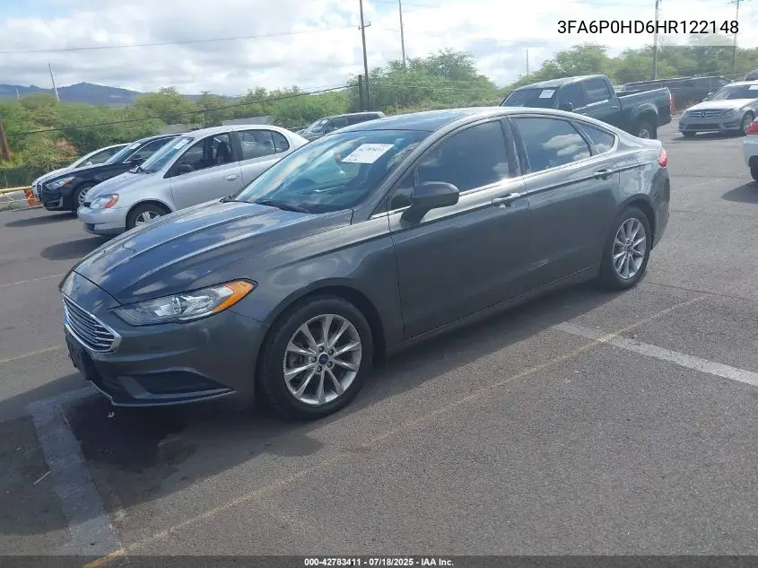 2017 Ford Fusion Se VIN: 3FA6P0HD6HR122148 Lot: 42783411