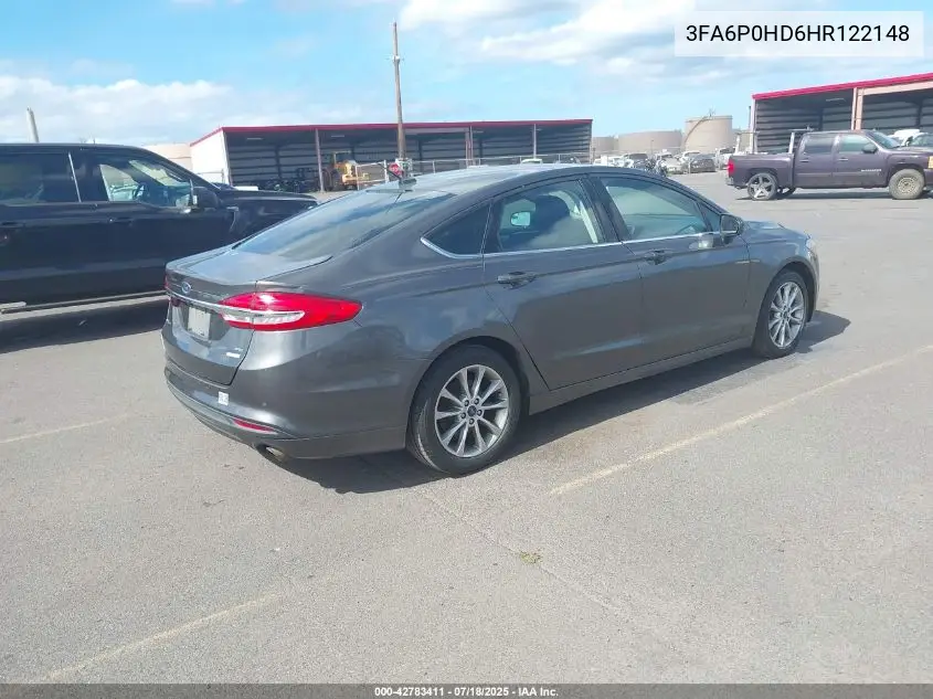 2017 Ford Fusion Se VIN: 3FA6P0HD6HR122148 Lot: 42783411