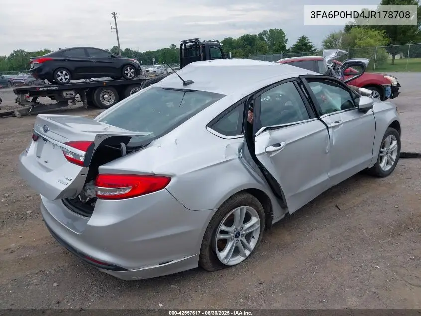 2018 Ford Fusion Se VIN: 3FA6P0HD4JR178708 Lot: 42557617