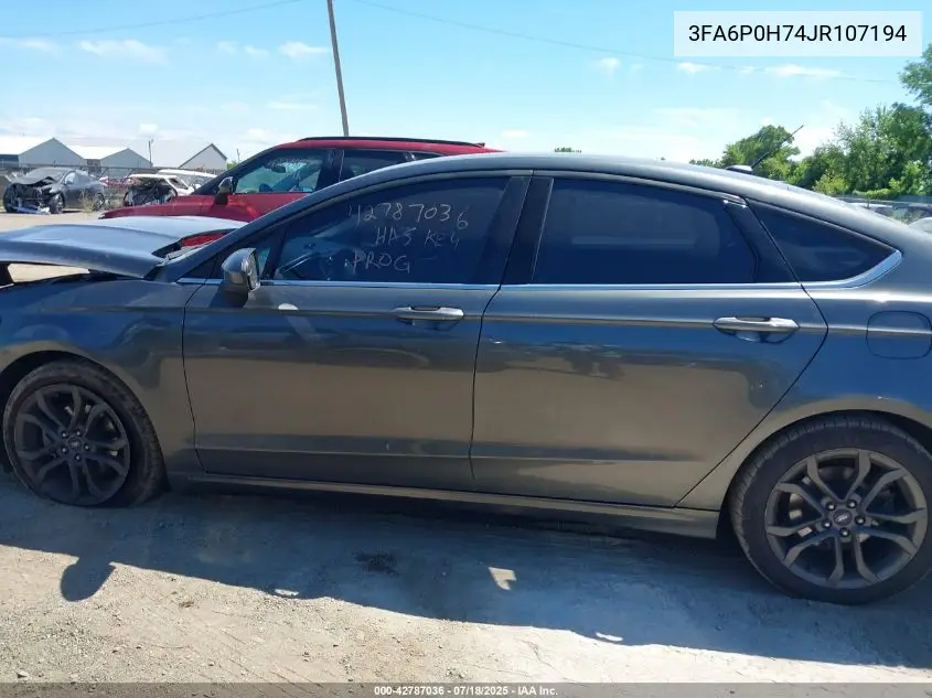 2018 Ford Fusion Se VIN: 3FA6P0H74JR107194 Lot: 42787036