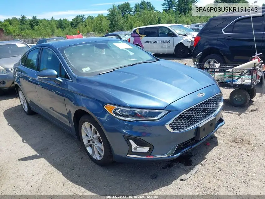 2019 Ford Fusion Energi Titanium VIN: 3FA6P0SU9KR191643 Lot: 42725145