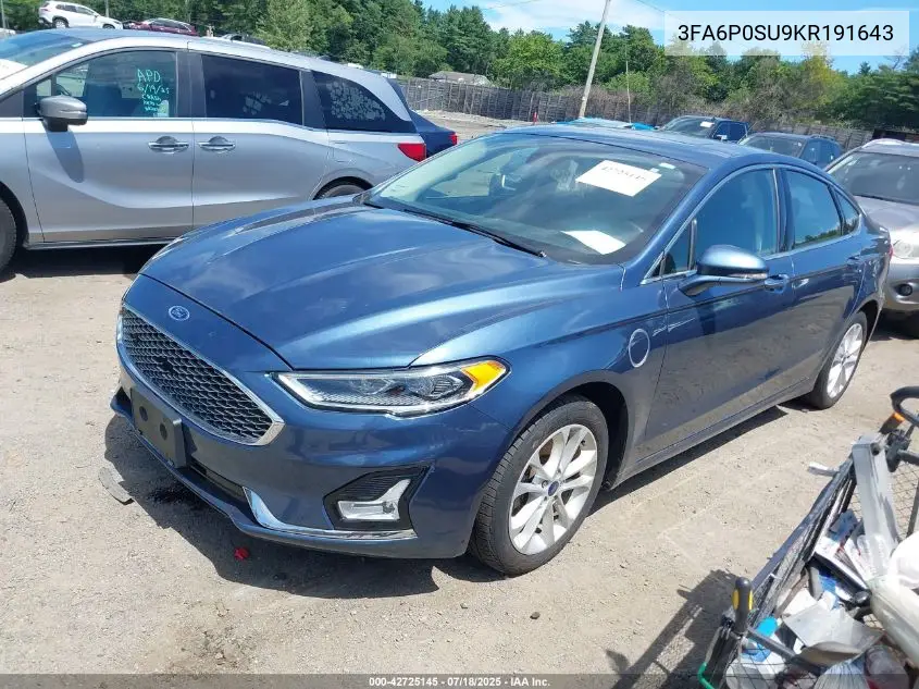 2019 Ford Fusion Energi Titanium VIN: 3FA6P0SU9KR191643 Lot: 42725145