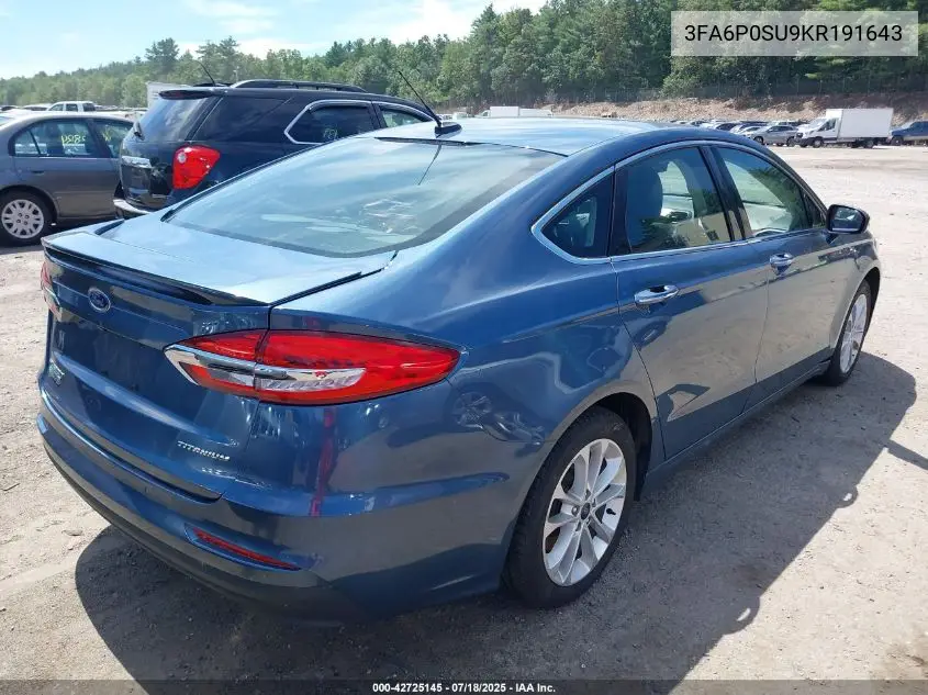 2019 Ford Fusion Energi Titanium VIN: 3FA6P0SU9KR191643 Lot: 42725145
