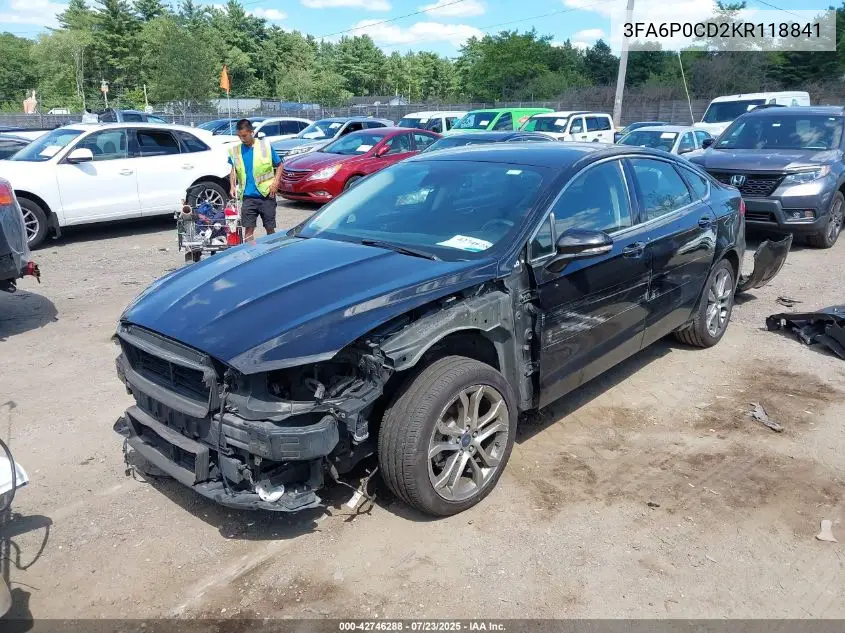 2019 Ford Fusion Sel VIN: 3FA6P0CD2KR118841 Lot: 42746288