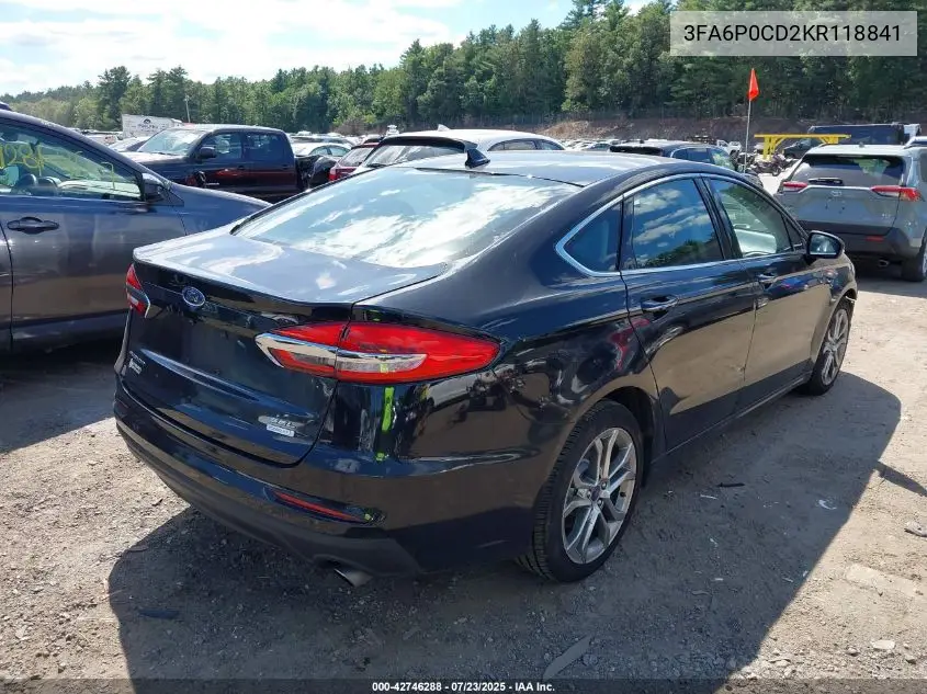 2019 Ford Fusion Sel VIN: 3FA6P0CD2KR118841 Lot: 42746288