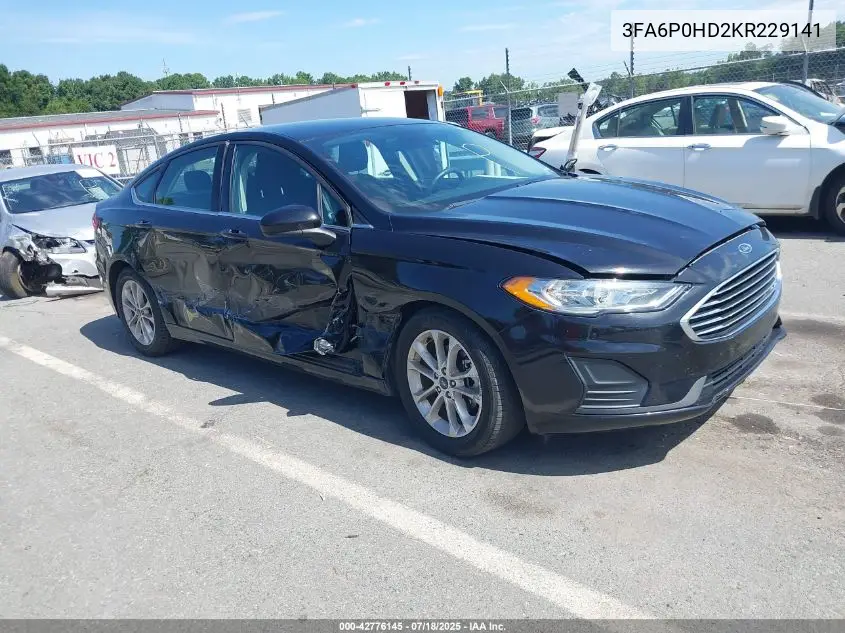 2019 Ford Fusion Se VIN: 3FA6P0HD2KR229141 Lot: 42776145