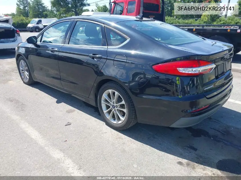 2019 Ford Fusion Se VIN: 3FA6P0HD2KR229141 Lot: 42776145
