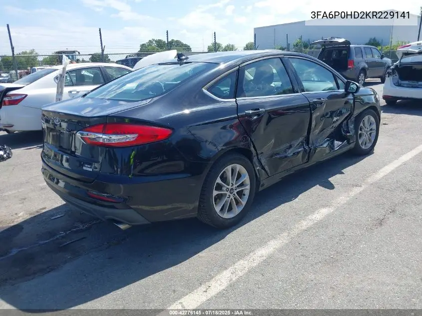 2019 Ford Fusion Se VIN: 3FA6P0HD2KR229141 Lot: 42776145