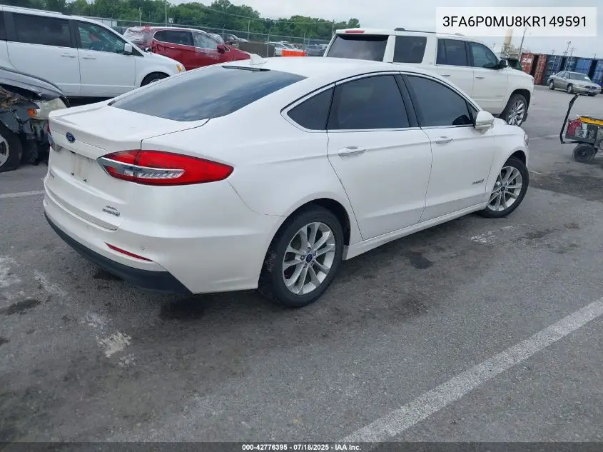2019 Ford Fusion Hybrid Sel VIN: 3FA6P0MU8KR149591 Lot: 42776395