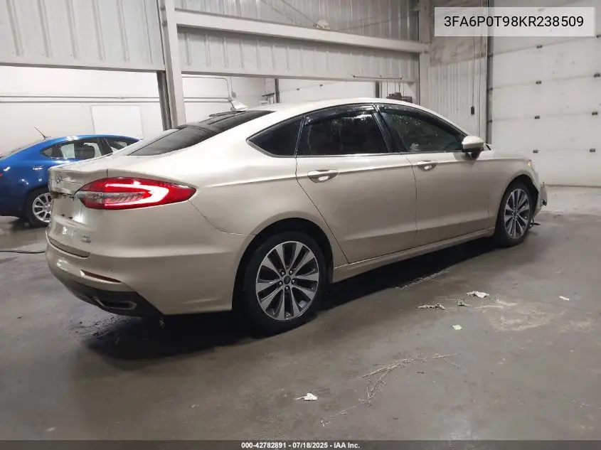 2019 Ford Fusion Se VIN: 3FA6P0T98KR238509 Lot: 42782891