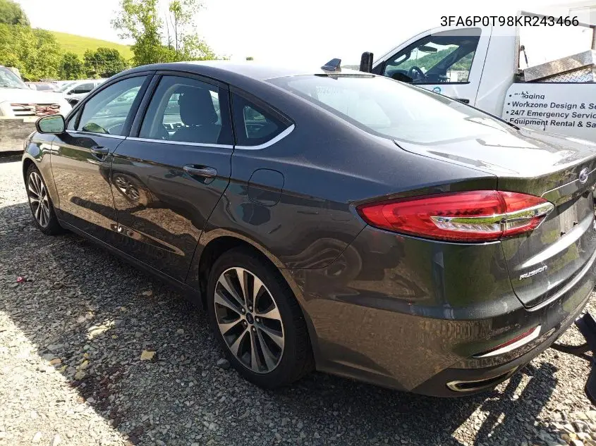 2019 Ford Fusion Se VIN: 3FA6P0T98KR243466 Lot: 42788519