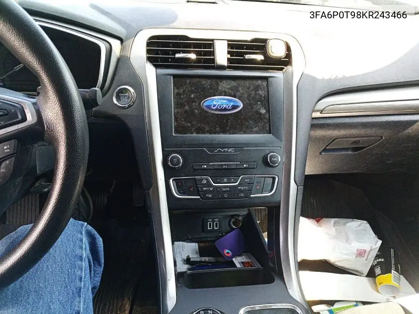 2019 Ford Fusion Se VIN: 3FA6P0T98KR243466 Lot: 42788519
