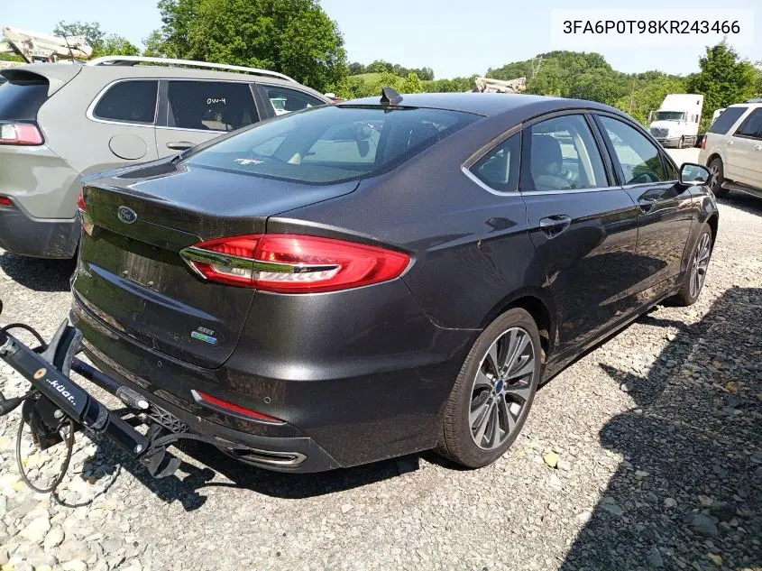 2019 Ford Fusion Se VIN: 3FA6P0T98KR243466 Lot: 42788519